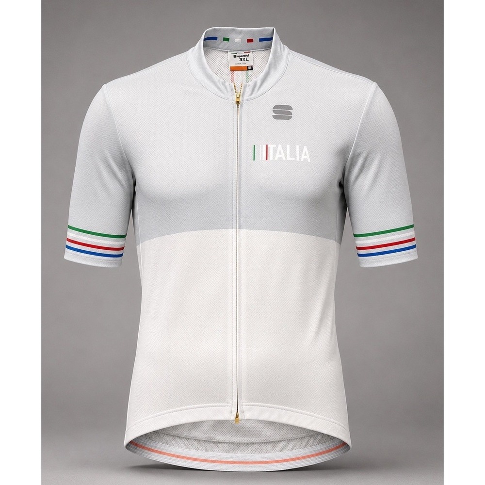 Sportful Italia Cycling Jersey Mens 3XL Full Zip White Short Sleeve Road Bike